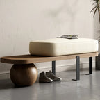 Banc court moderne en bois beige rembourré