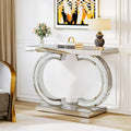 Console Argentée, Table d'entrée Miroir de 39 po pour Hall d'entrée