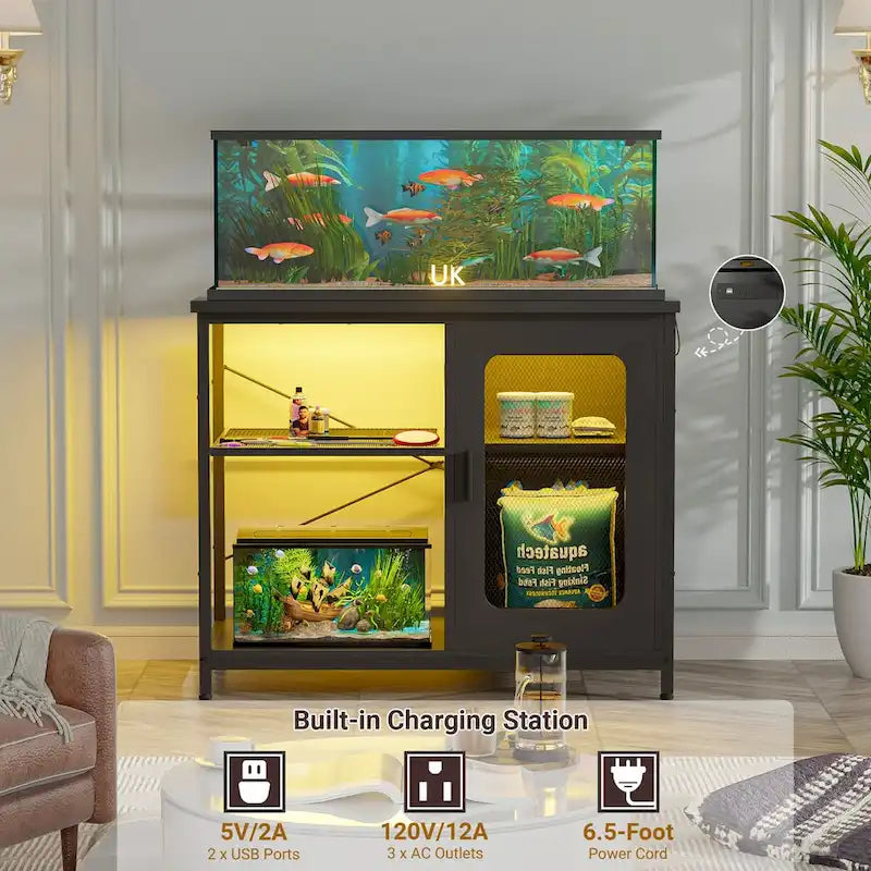 Meuble pour aquarium de 75-110 litres avec prises électriques et éclairage LED