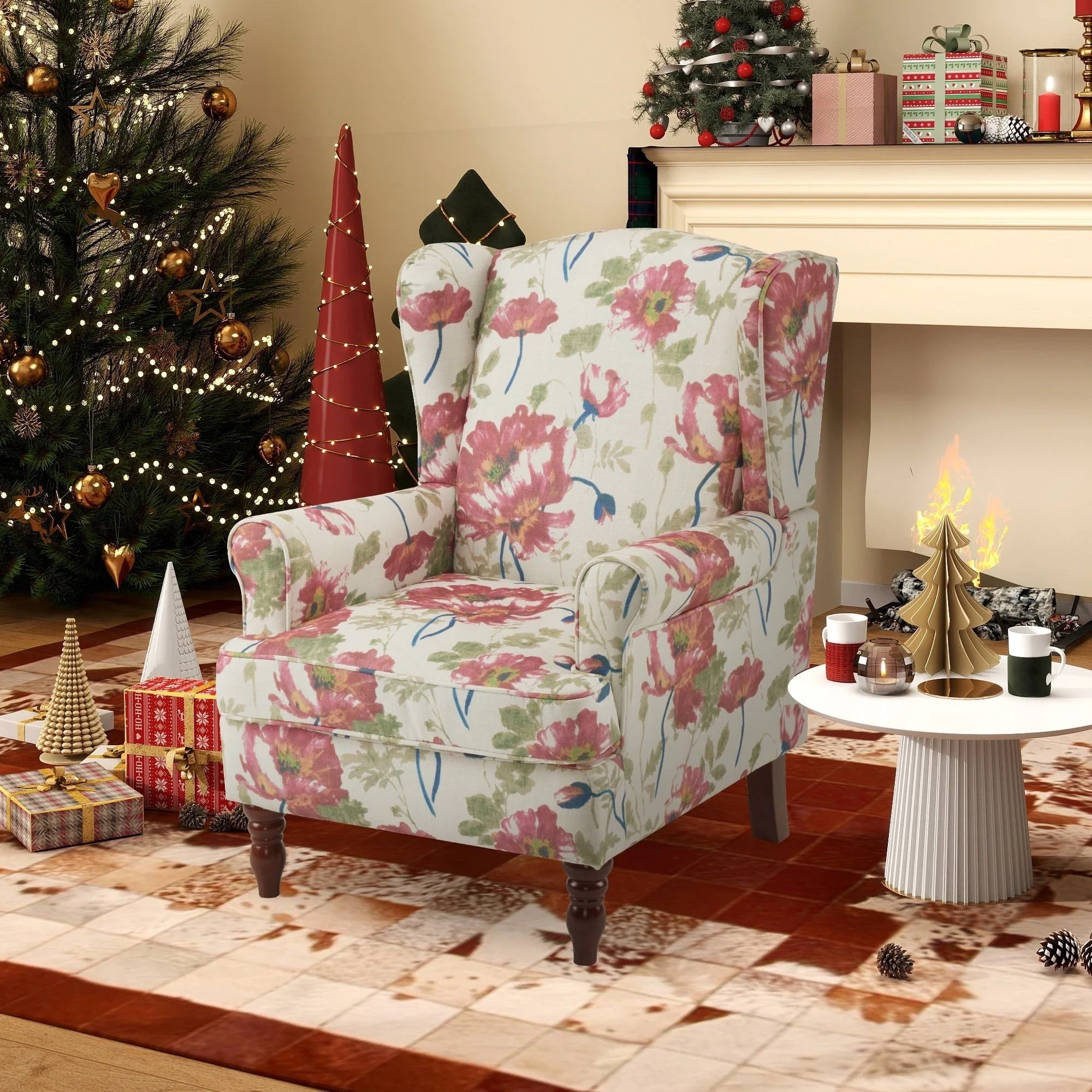 Fauteuil d'appoint moderne Erommy, fauteuil à dossier haut, canapé individuel en tissu capitonné avec pieds en bois pour salon