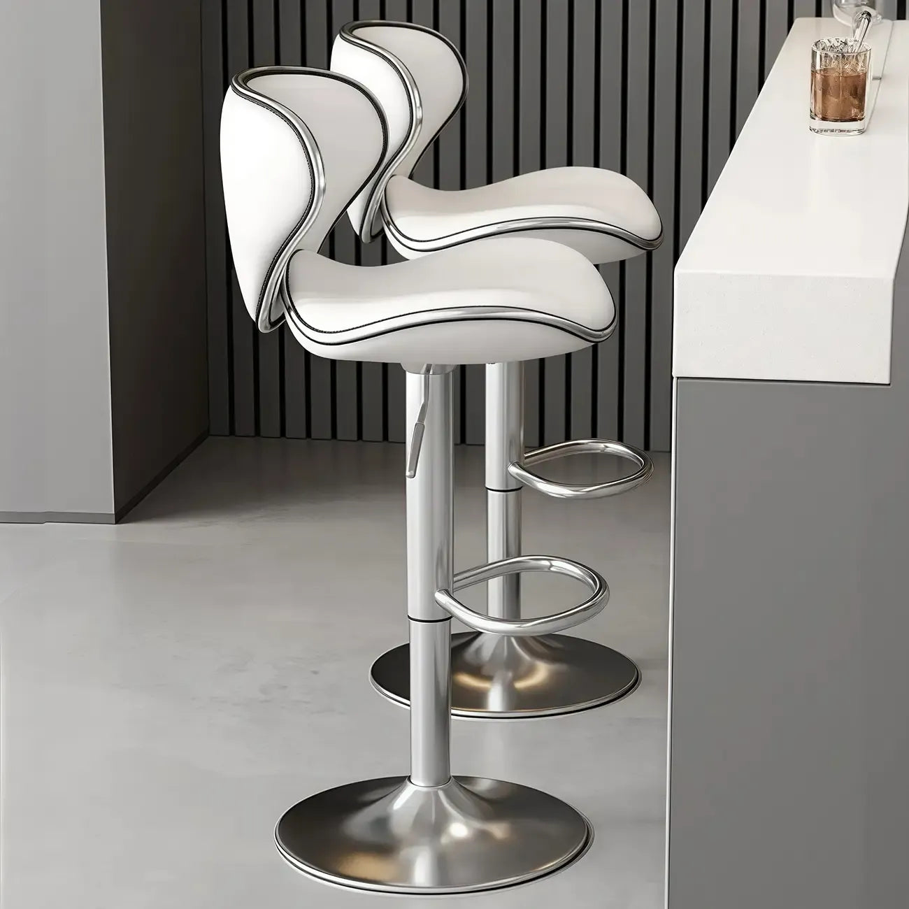 Tabouret de bar réglable pivotant en cuir rembourré