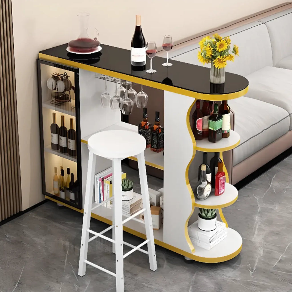 Table de bar îlot avec plateau en pierre et rangement pour bars à domicile
