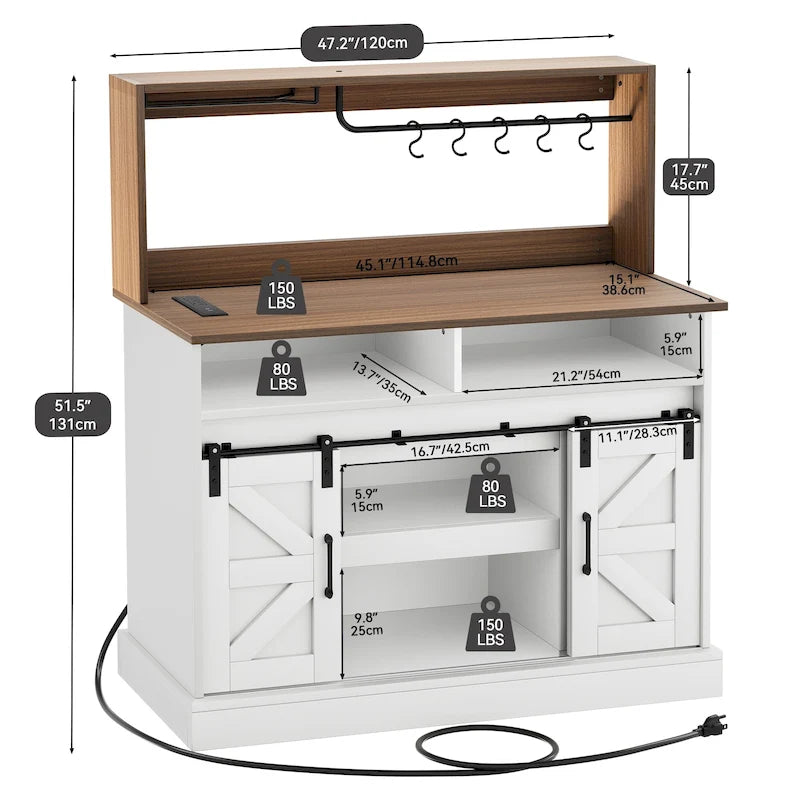 Moasis - Meuble de Bar à Café Style Ferme - 38,4 P x 119,9 L x 130,8 H cm