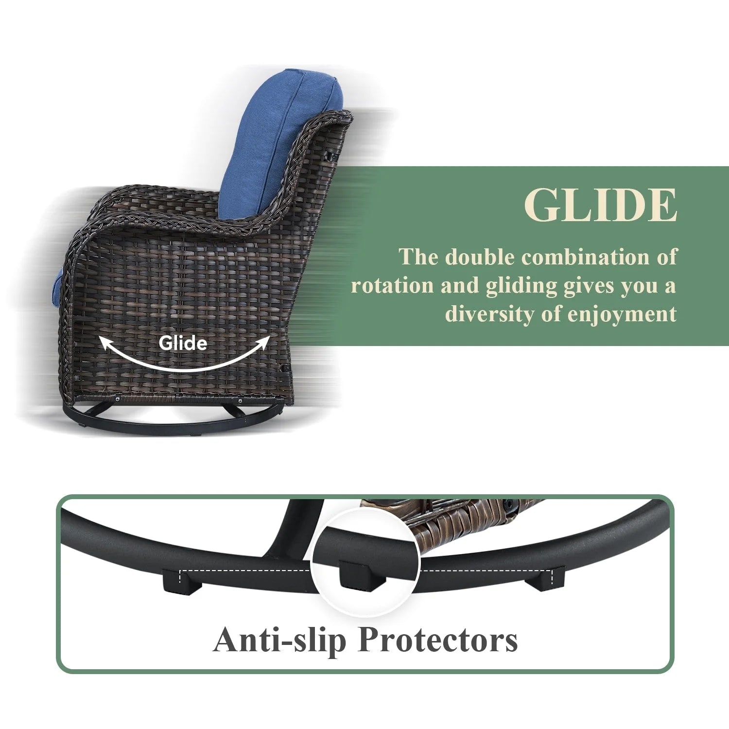 Chaises longues à bascule d'extérieur Gymojoy en osier avec base pivotante (lot de 2)