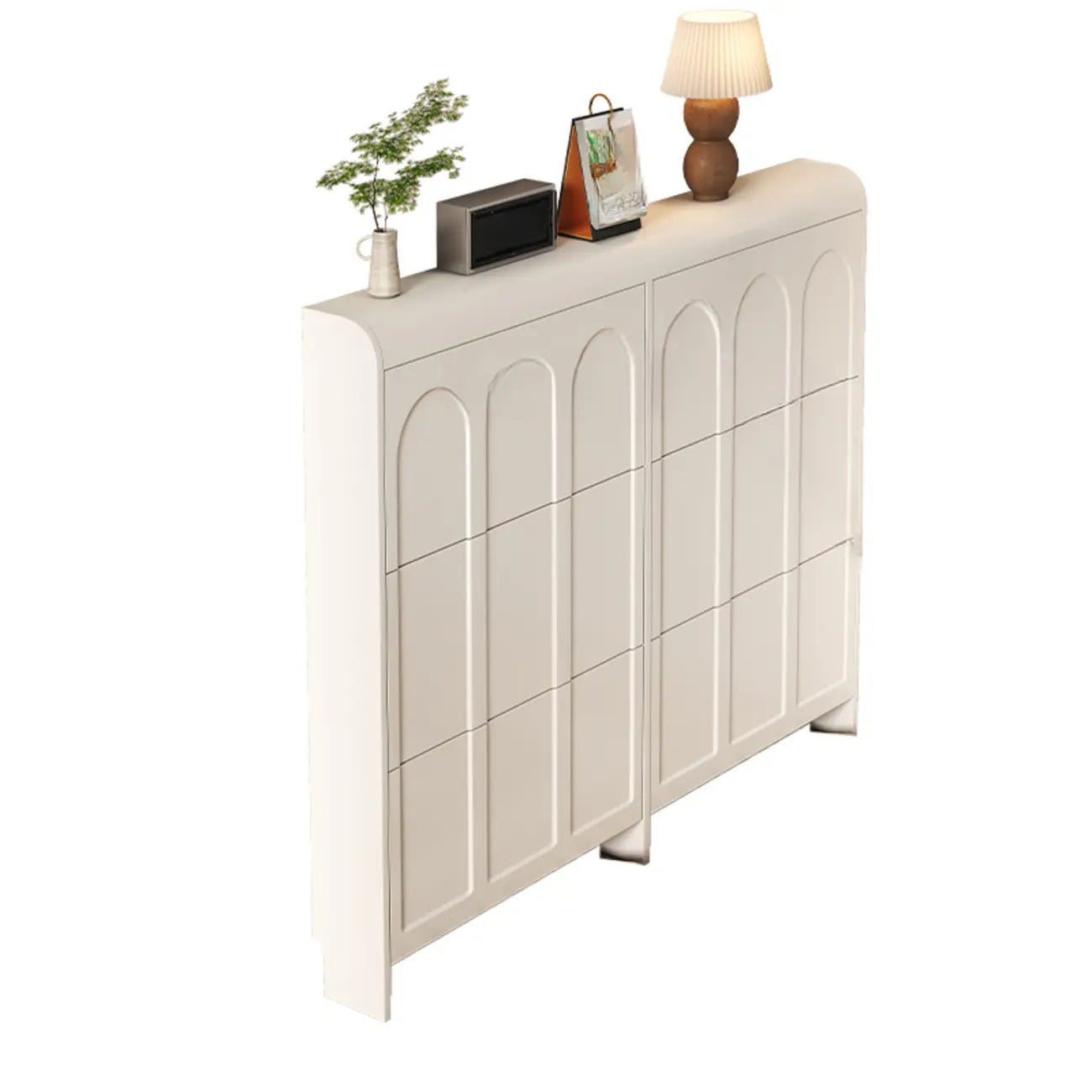 Meuble de rangement pour chaussures en bois blanc à 3 niveaux et à façade abattante Slim