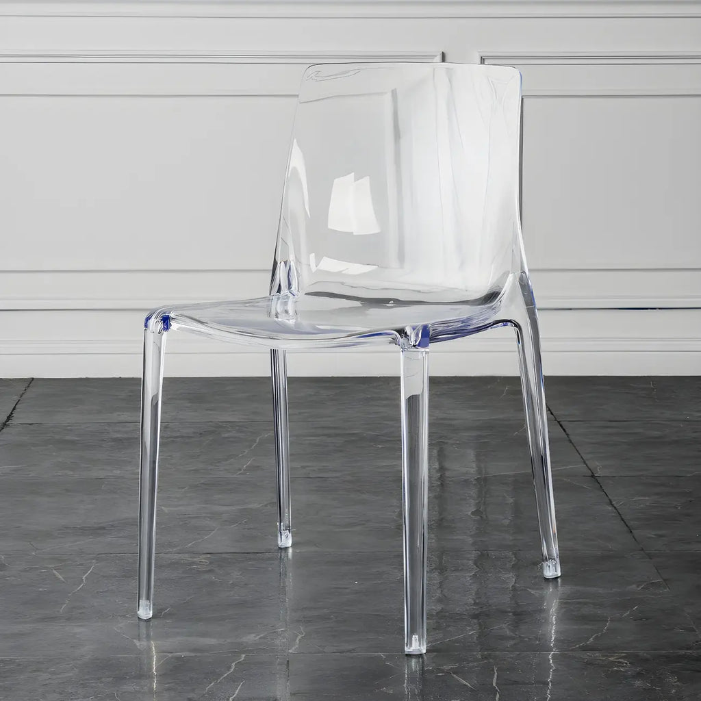Chaise de salle à manger en acrylique ambré sans accoudoirs à dossier bas
