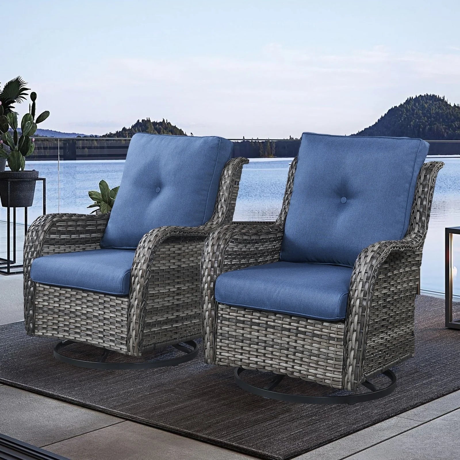 Chaises longues à bascule d'extérieur Gymojoy en osier avec base pivotante (lot de 2)