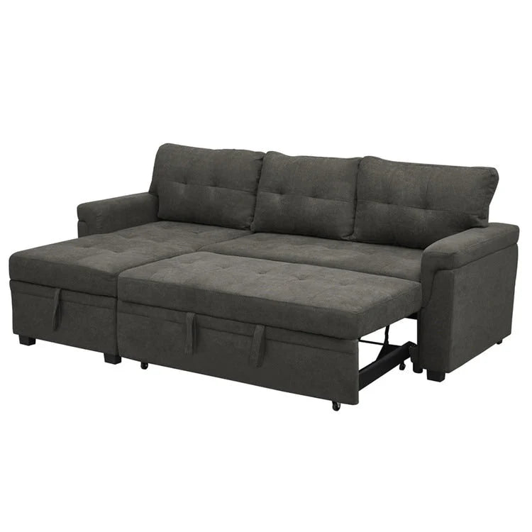 Canapé d'angle réversible convertible avec lit gigogne, méridienne avec rangement dissimulé et pieds durables