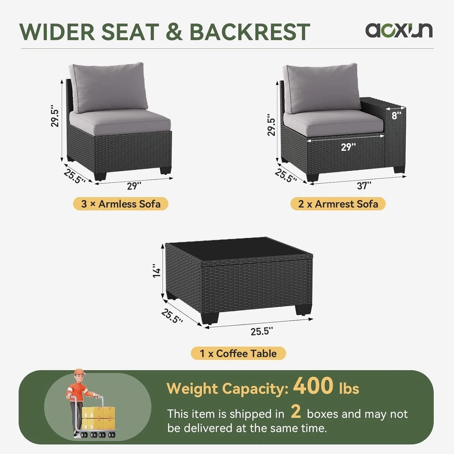 Ensembles de meubles de patio extérieurs avec coussin épais de 10 cm