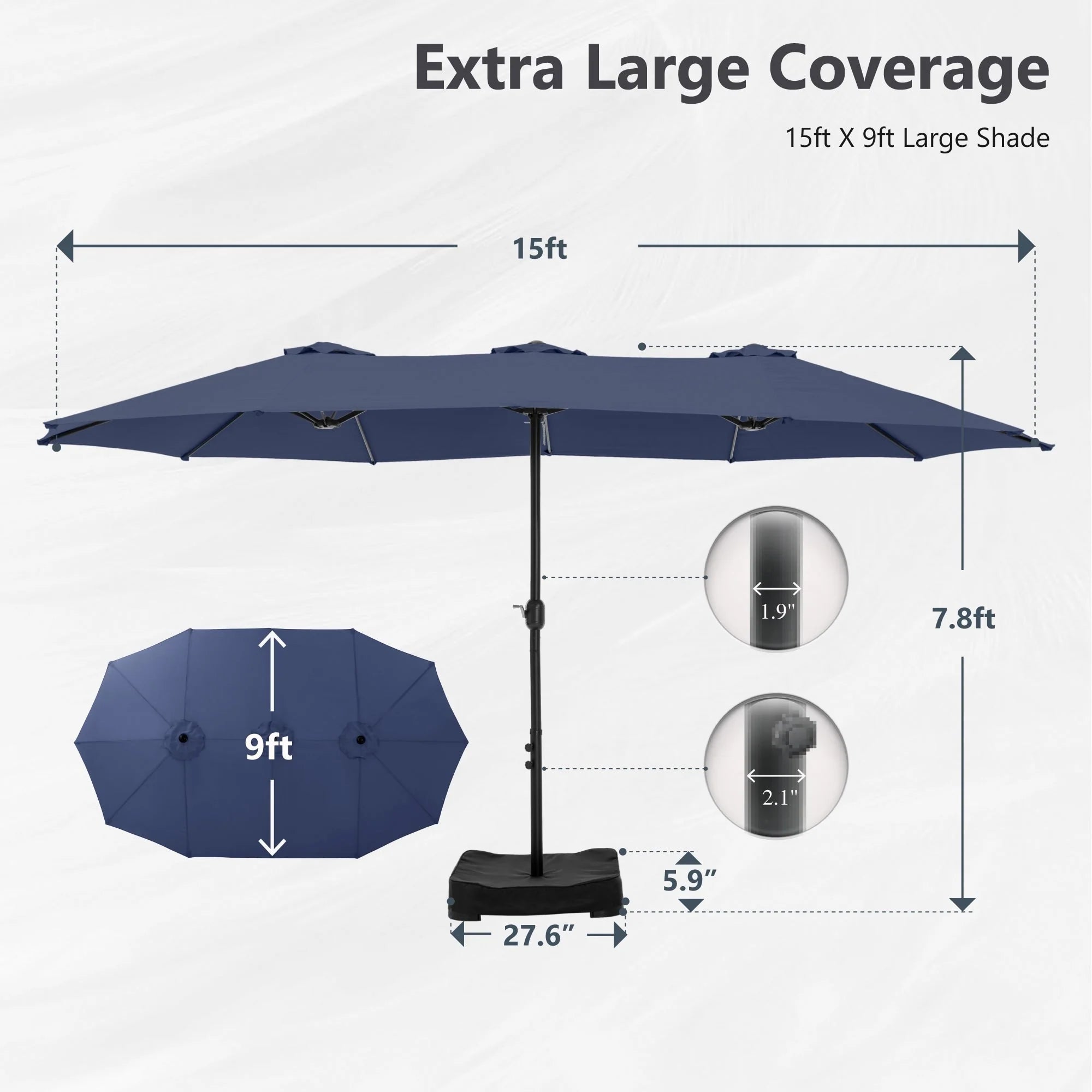 MAISON ARTS Parasol double de 4,5 m pour terrasse, grande taille, avec pied inclus