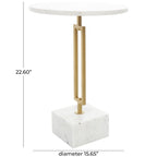 Table d'appoint géométrique en marbre avec support rectangulaire en métal doré - Blanc - Roche River Decor