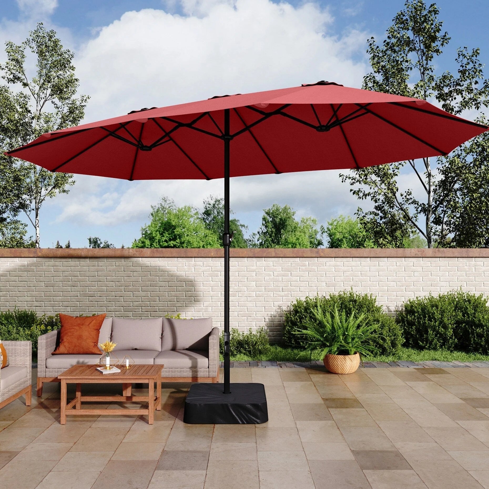 MAISON ARTS Parasol double de 4,5 m pour terrasse, grande taille, avec pied inclus