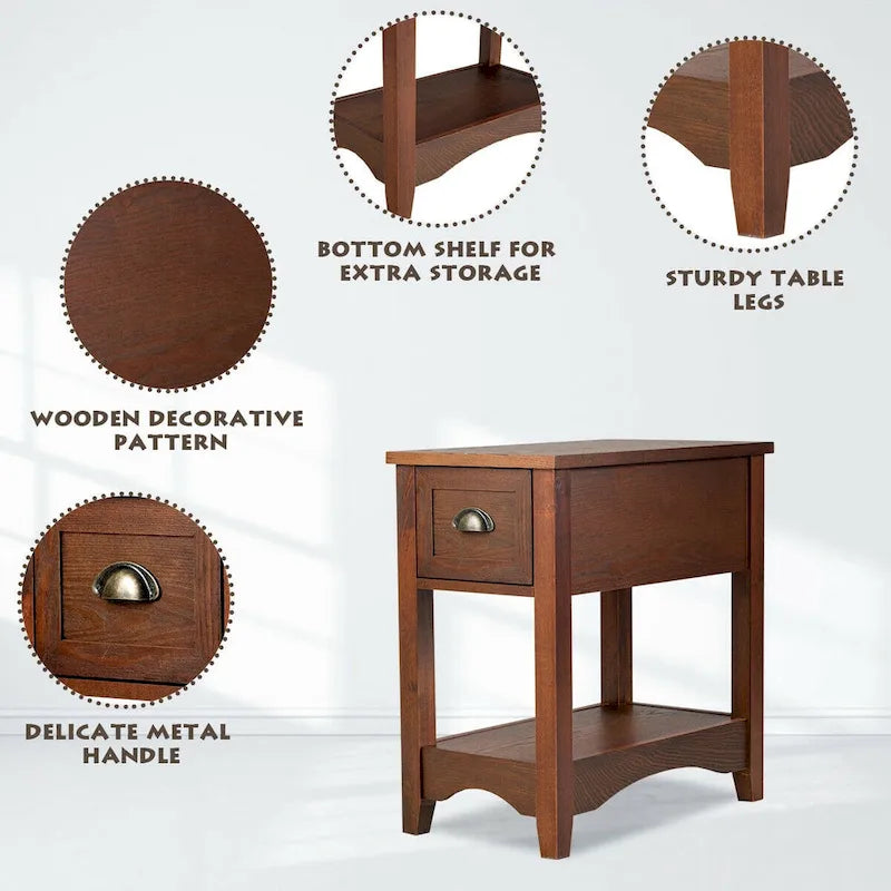 Gymax Lot de 2 Tables d'appoint Contemporaines Compactes avec Tiroir - 13" X 22" X 23" (L x l x H)