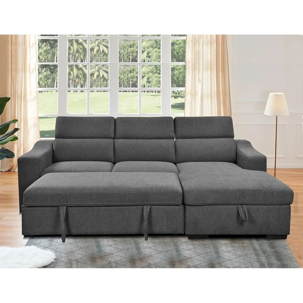 Roomfitters 103 Canapé sectionnel convertible avec méridienne de rangement, appuie-têtes réglables, canapé d'angle en L, gris foncé