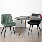 Chaise de salle à manger simple en cuir rembourré, dossier plein, pieds en métal