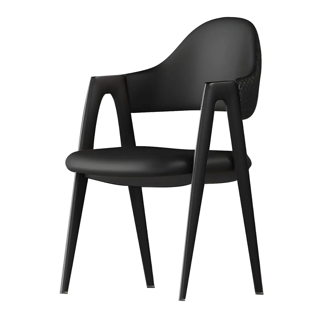 Chaise de salle à manger en cuir moderne avec dossier incurvé et ouvert