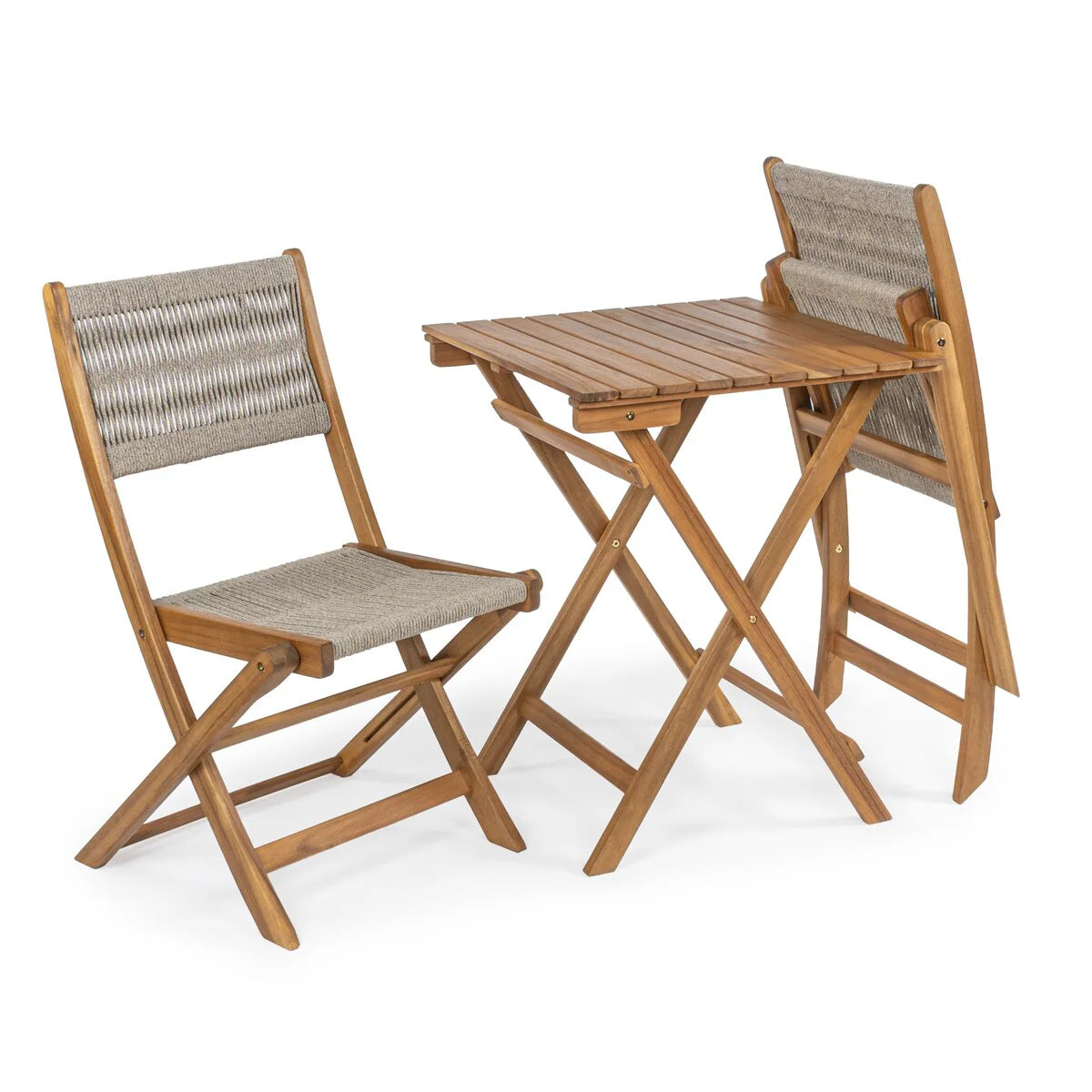 Ensemble de bistro d'extérieur pliant 3 pièces Cadiz Modern Coastal en bois d'acacia, par JONATHAN Y