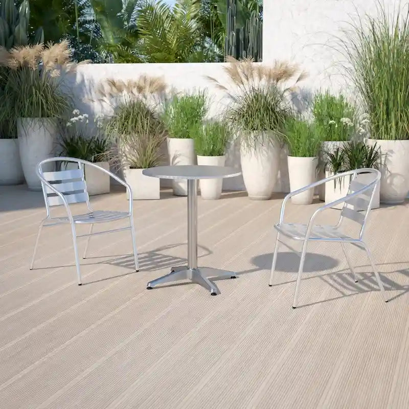 Table d'intérieur/extérieur à plateau lisse en aluminium rond de 27,5 po avec base