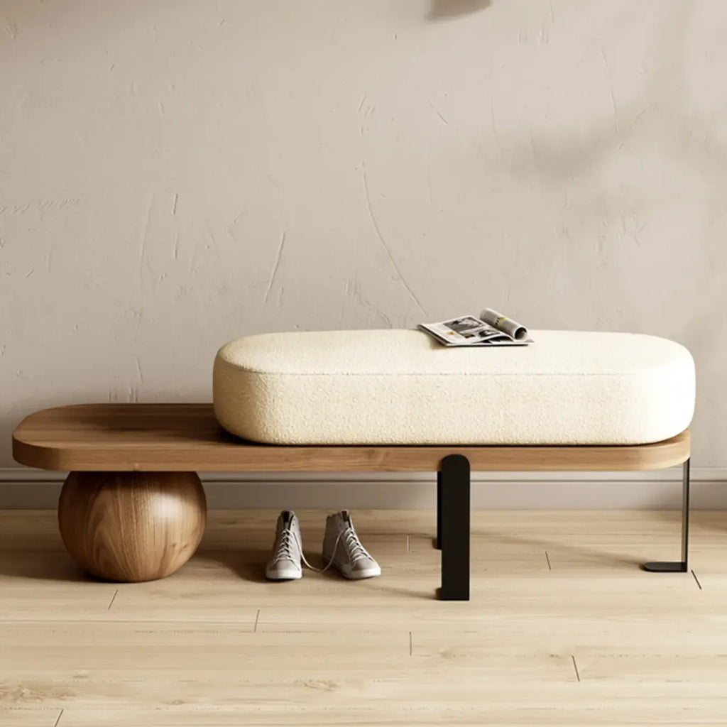 Banc court moderne en bois beige rembourré