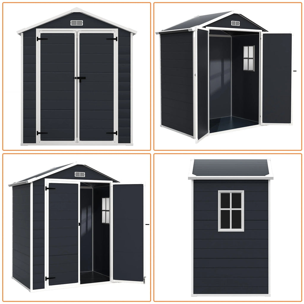 Abri de jardin en résine toutes saisons avec plancher de 1,8 m x 1,2 m / 1,8 m x 2,4 m / 2,4 m x 1,8 m / 2,4 m x 3 m, abri à outils Spire