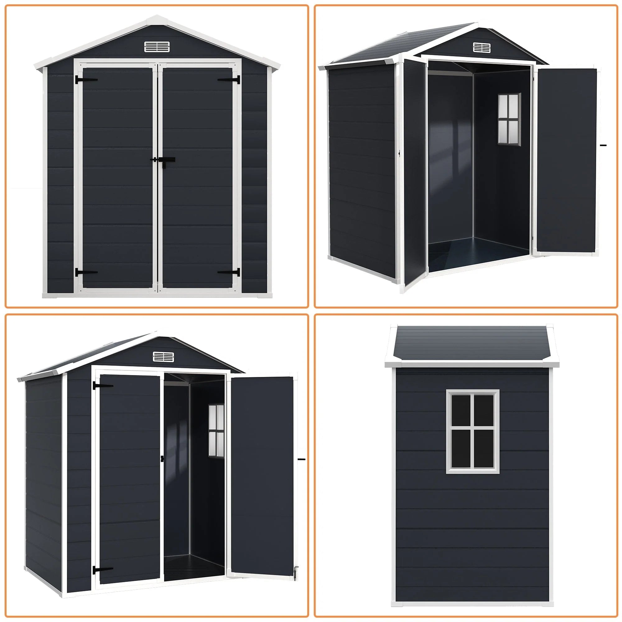 Abri de jardin en résine toutes saisons avec plancher de 1,8 m x 1,2 m / 1,8 m x 2,4 m / 2,4 m x 1,8 m / 2,4 m x 3 m, abri à outils Spire