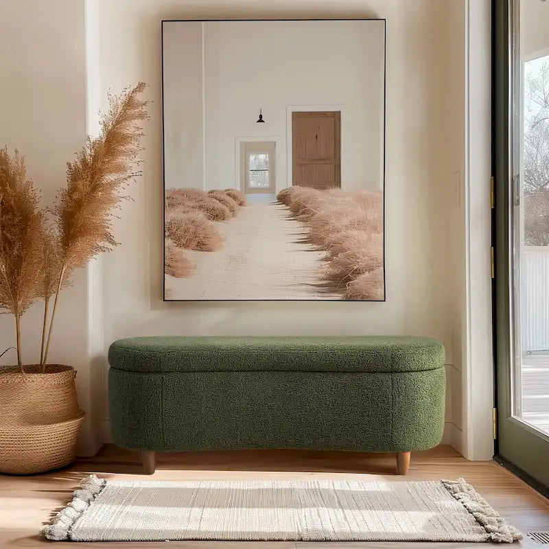 Banc de rangement rabattable en tissu bouclé taupe INK+IVY Bailey