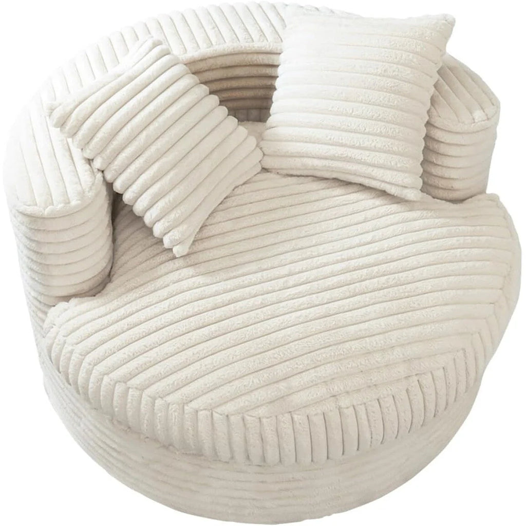 WOWMAX 47 Chaise Longue Ronde d'Intérieur, Canapé de Sol en Velours Côtelé Rembourré Fauteuil Convertible Surdimensionné avec 2 Coussins Décoratifs