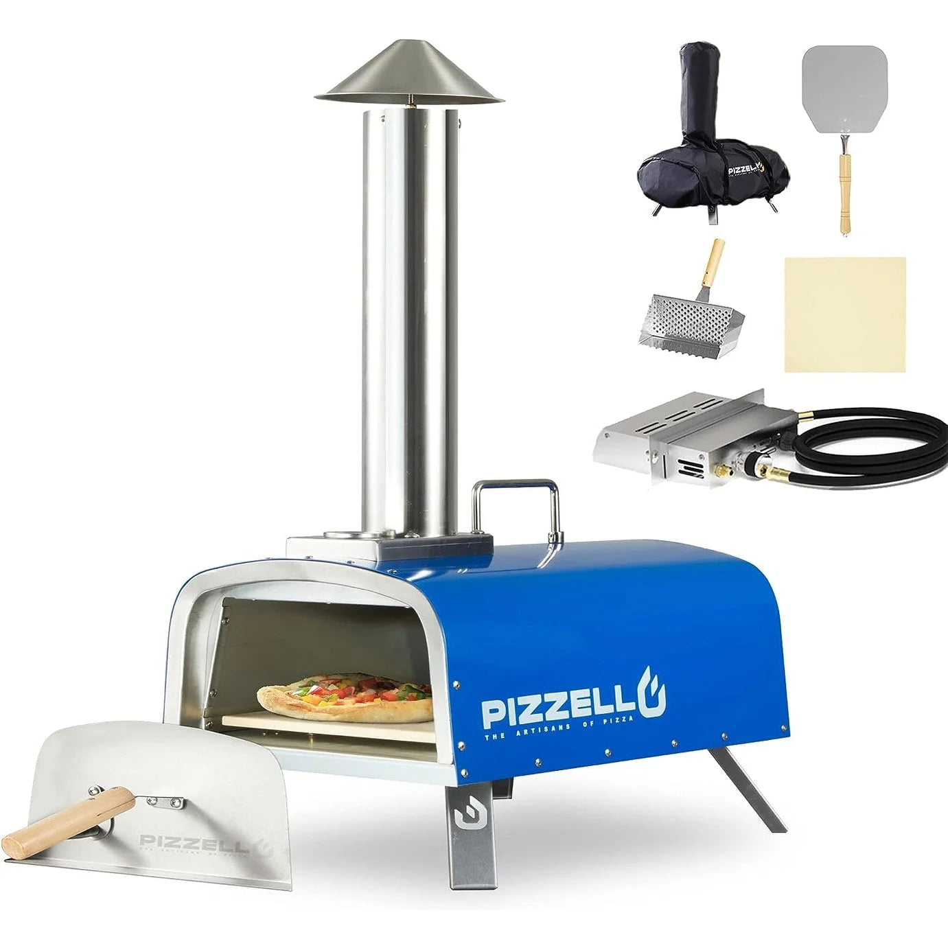 Four à pizza d'extérieur multi-combustibles avec brûleur à gaz et boîte à bois - 30 cm