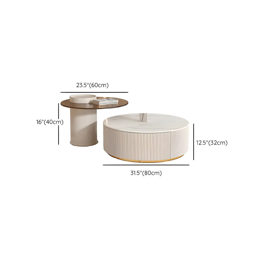 Table basse ronde moderne blanche avec tiroir en bois