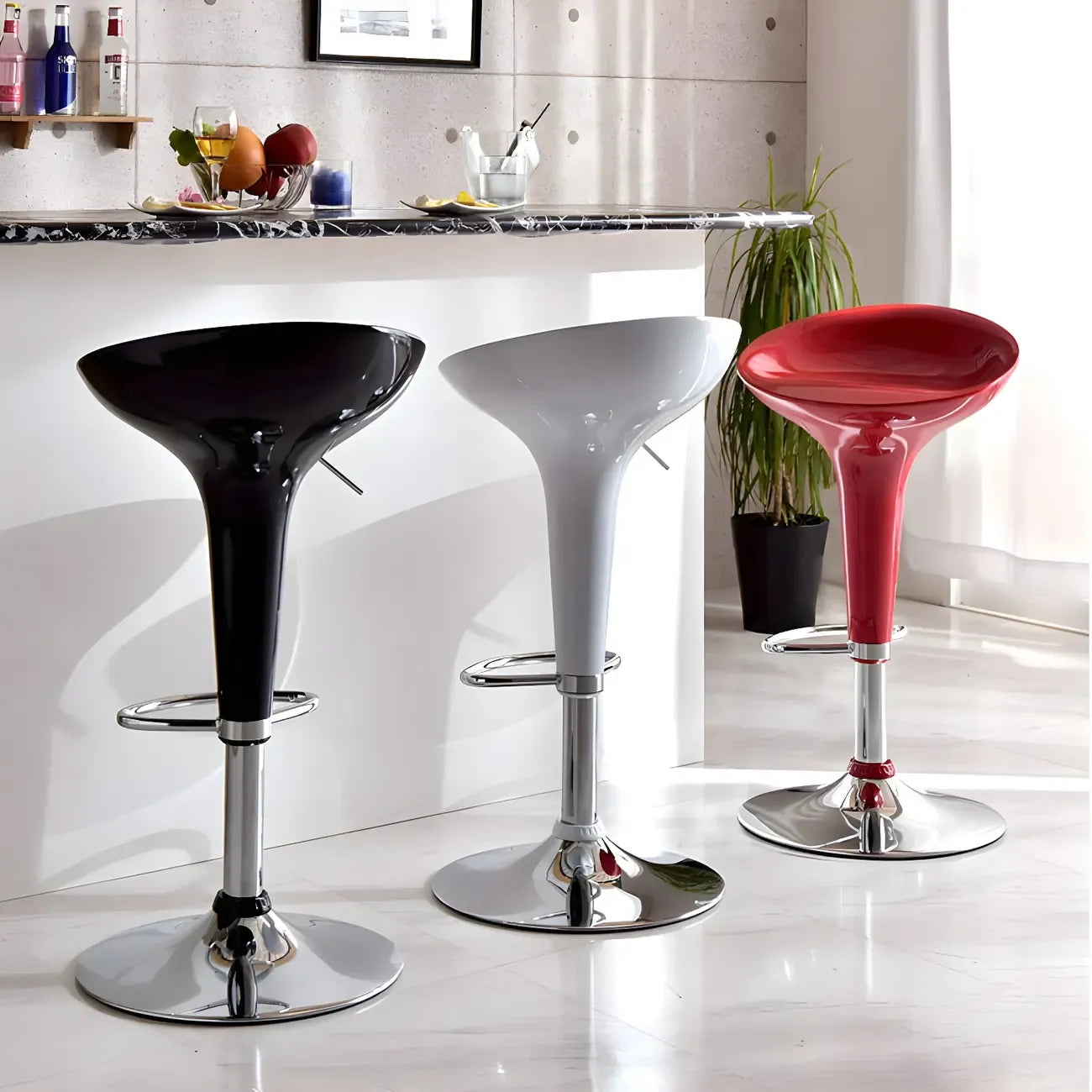Tabouret de bar pivotant en plastique chromé, réglable en hauteur