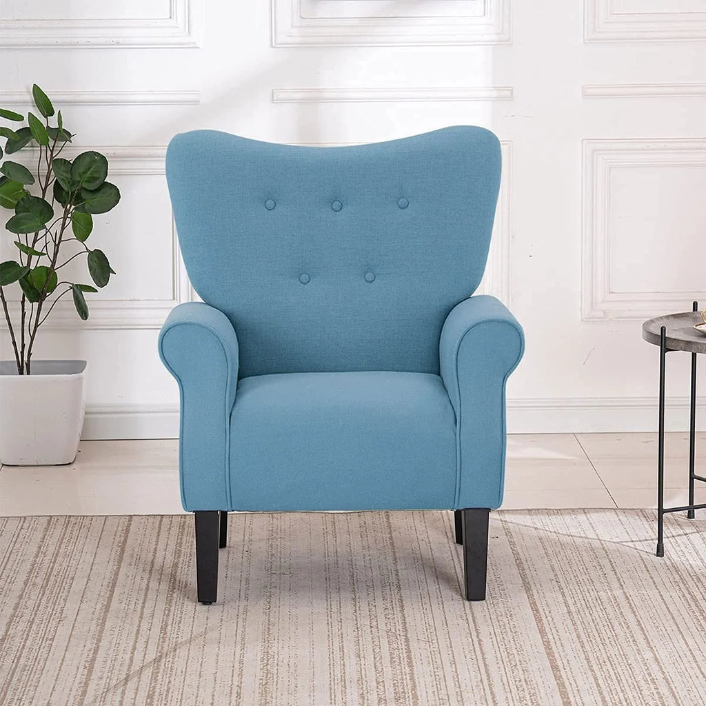 Fauteuil d'appoint moderne Erommy, fauteuil à dossier haut, canapé individuel en tissu capitonné avec pieds en bois pour salon