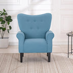 Fauteuil d'appoint moderne Erommy, fauteuil à dossier haut, canapé individuel en tissu capitonné avec pieds en bois pour salon