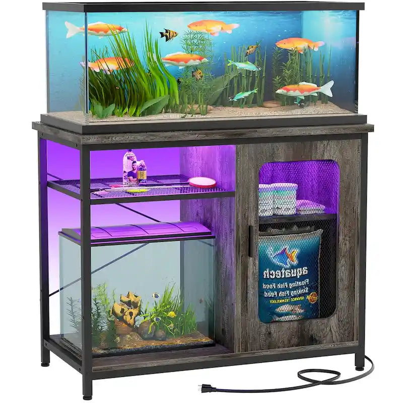 Meuble pour aquarium de 75-110 litres avec prises électriques et éclairage LED