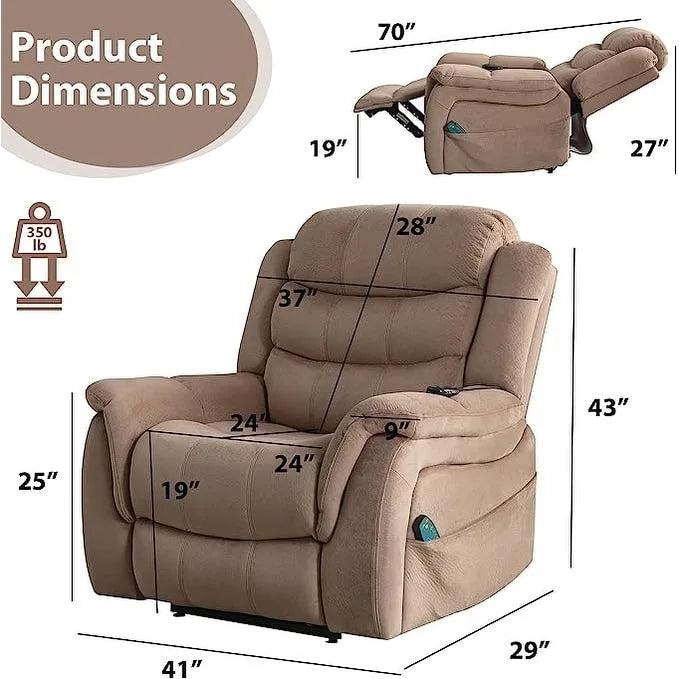 Fauteuil inclinable électrique releveur pour personnes âgées avec massage et fonction chauffante (inclinaison à plat)
