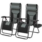 Yaheetech Lot de 2 chaises longues de jardin/camping zéro gravité rembourrées 66 cm avec accoudoirs et oreiller