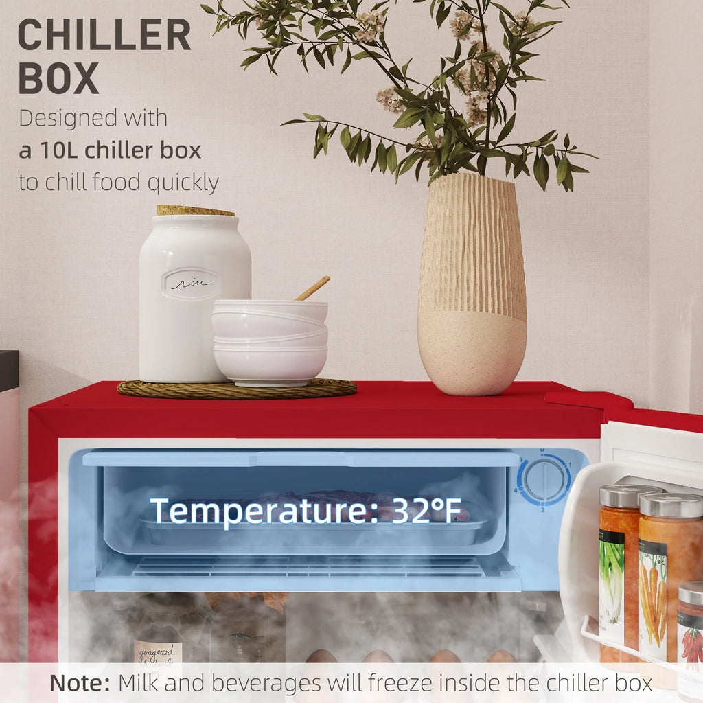 HOMCOM Mini-réfrigérateur avec congélateur 90 L, réfrigérateur compact à porte unique avec thermostat réglable pour chambre à coucher