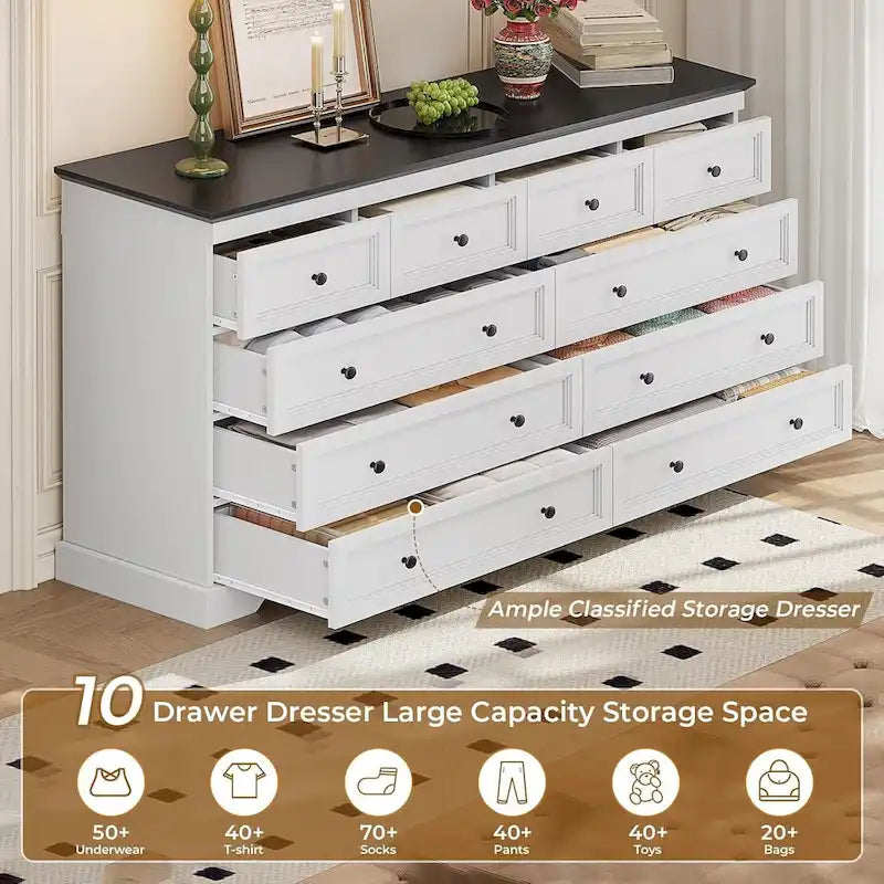 Commode 10 tiroirs, commode en bois 55 grands tiroirs et commodes