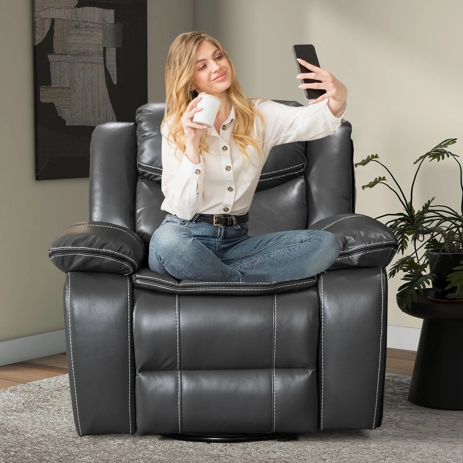 Fauteuil inclinable en cuir, large, durable, avec massage et chauffage