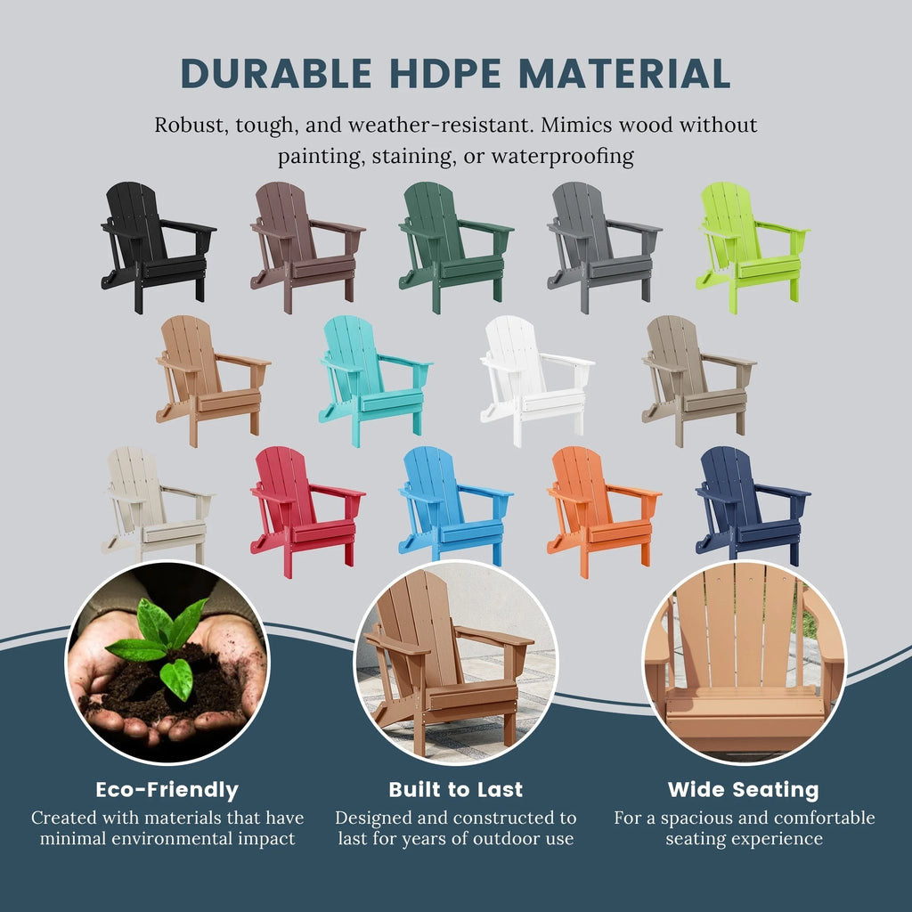 Chaise Adirondack pliante de patio d'extérieur tout temps résistante à la décoloration Polytrends Laguna