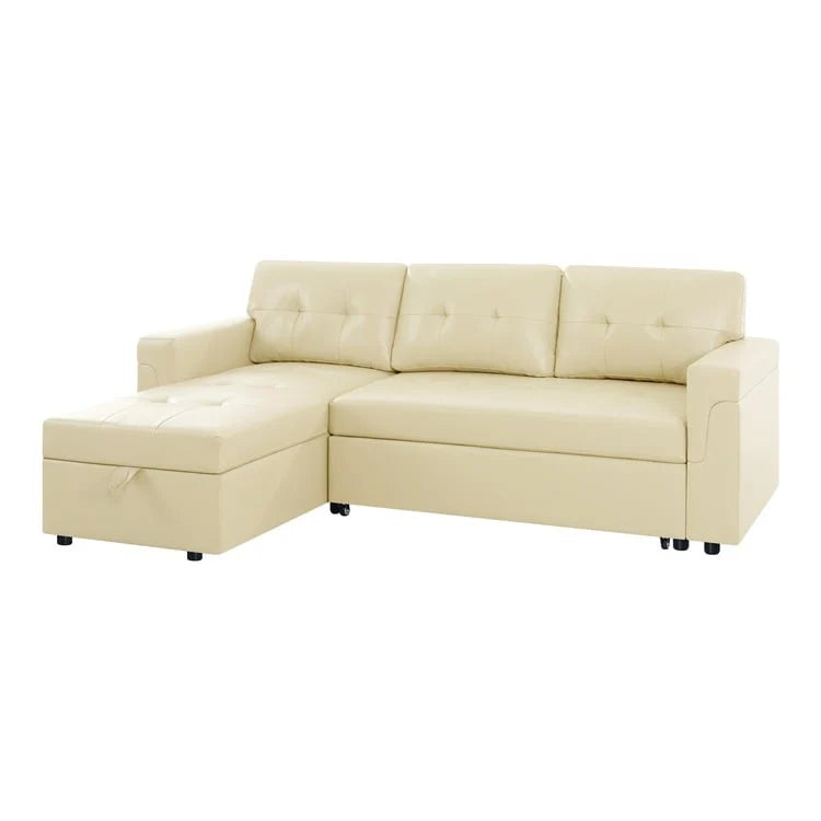 Canapé d'angle réversible convertible avec lit gigogne, méridienne avec rangement dissimulé et pieds durables
