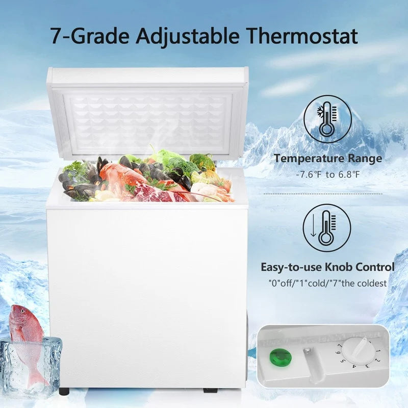 Congélateur coffre de 51 litres avec panier amovible, drain de fond, thermostat à 7 niveaux, design autonome pour la maison et l'appartement