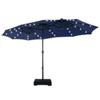 MAISON ARTS Parasol de marché extérieur rectangulaire de 4,5 m avec manivelle, double face, lumières LED solaires et base incluse