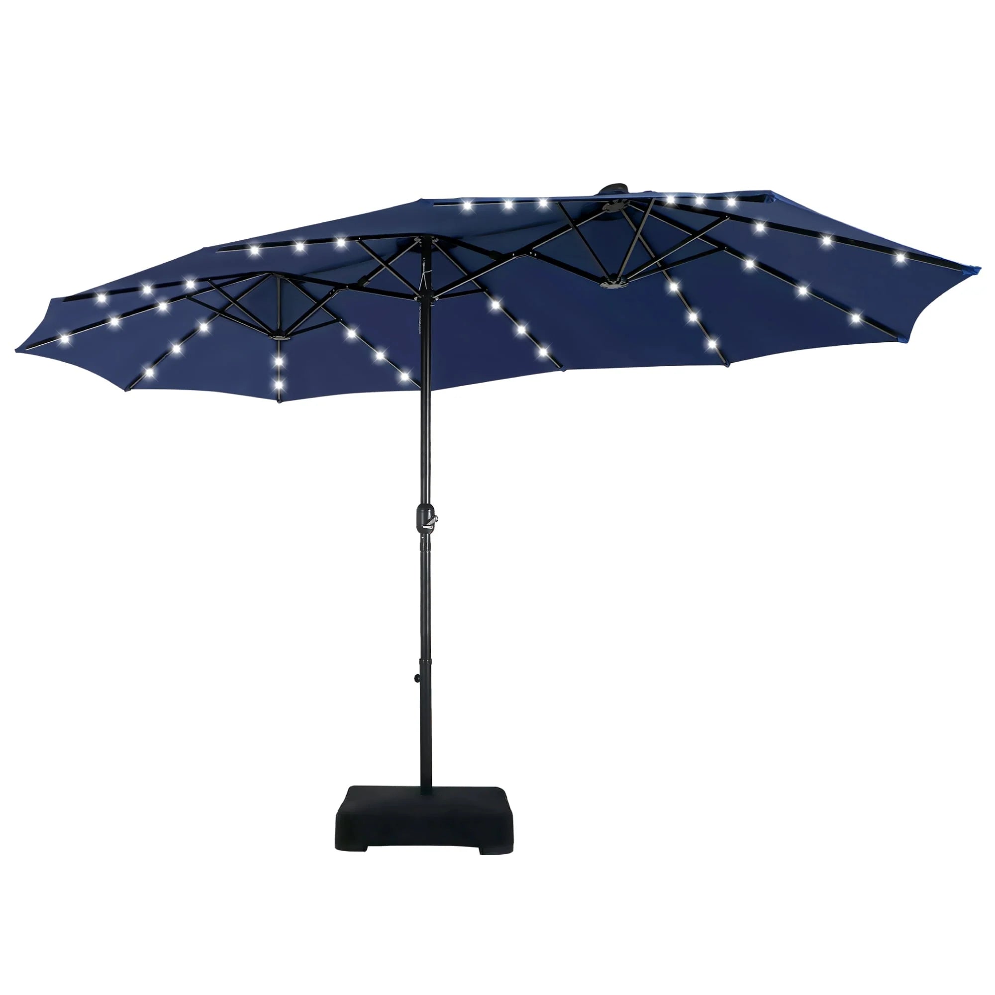 MAISON ARTS Parasol de marché extérieur rectangulaire de 4,5 m avec manivelle, double face, lumières LED solaires et base incluse