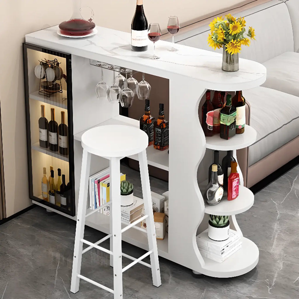 Table de bar îlot avec plateau en pierre et rangement pour bars à domicile