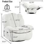 Fauteuil inclinable pivotant XINMICS, Fauteuils inclinables à bascule de massage avec fonction chauffante, ports USB, USB-C et pochette latérale