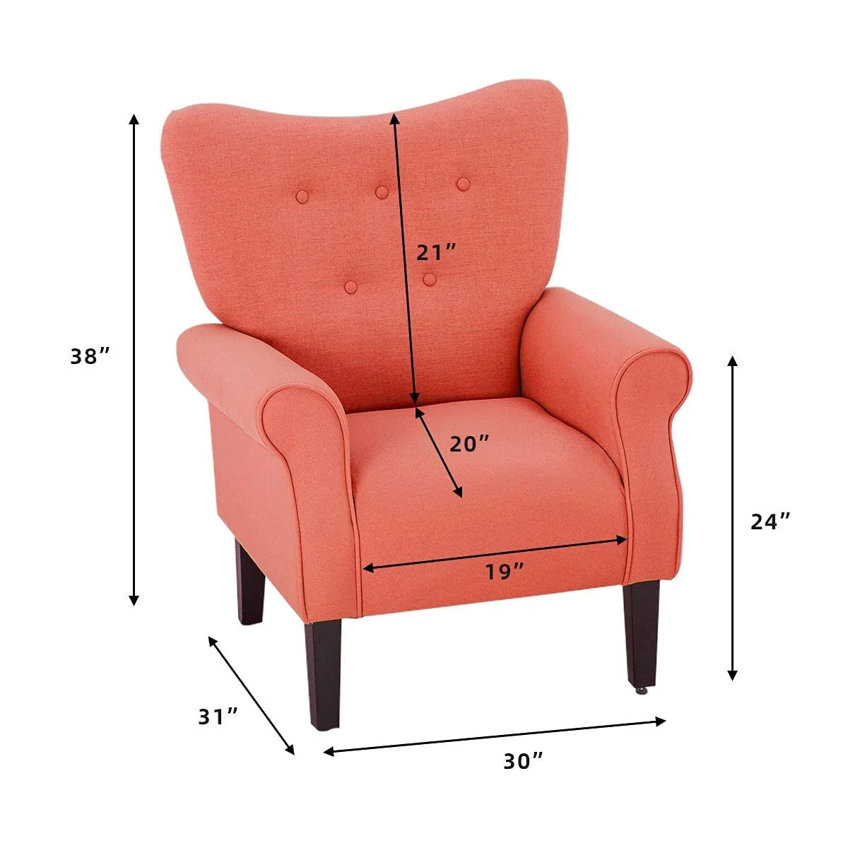 Fauteuil d'appoint moderne Erommy, fauteuil à dossier haut, canapé individuel en tissu capitonné avec pieds en bois pour salon