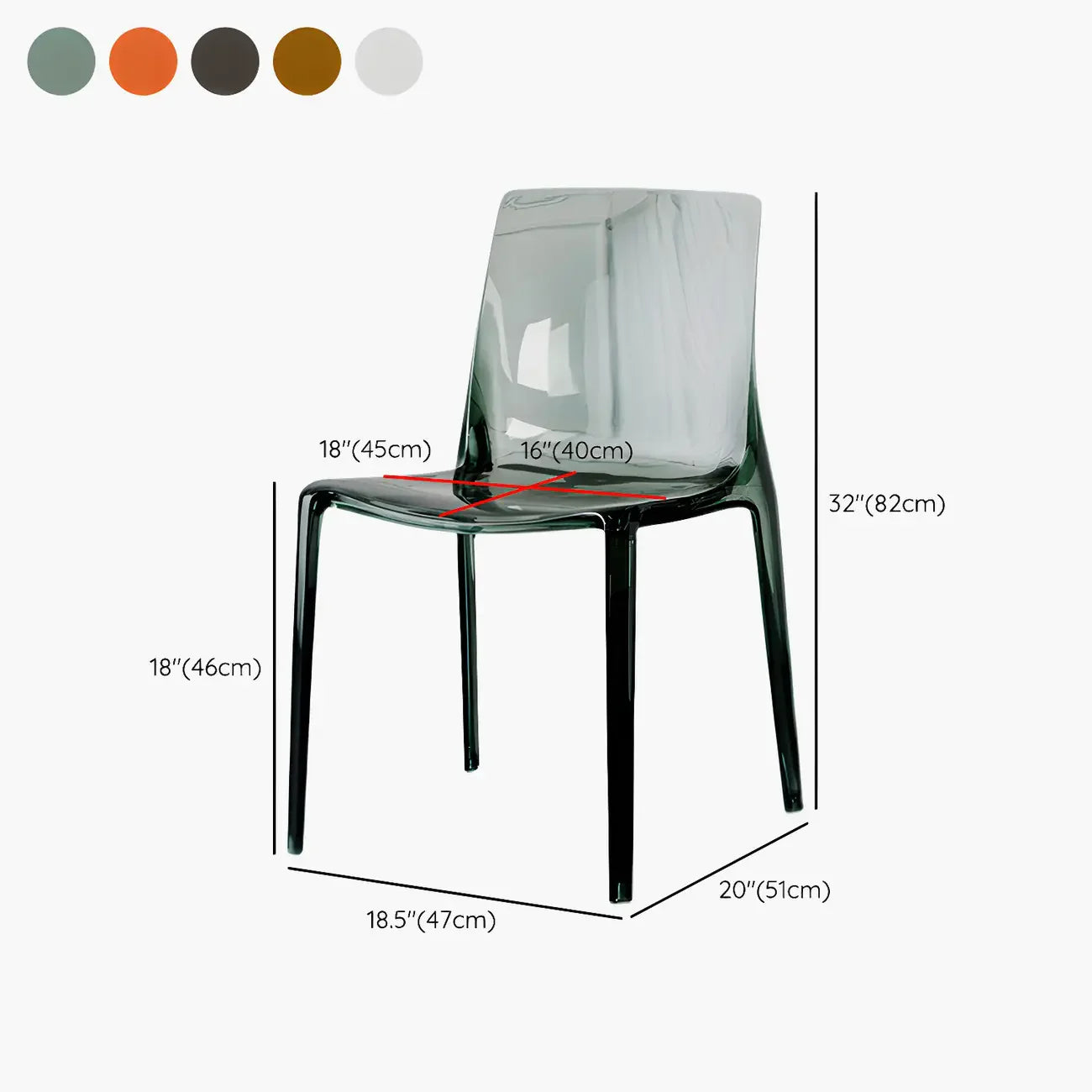 Chaise de salle à manger en acrylique ambré sans accoudoirs à dossier bas