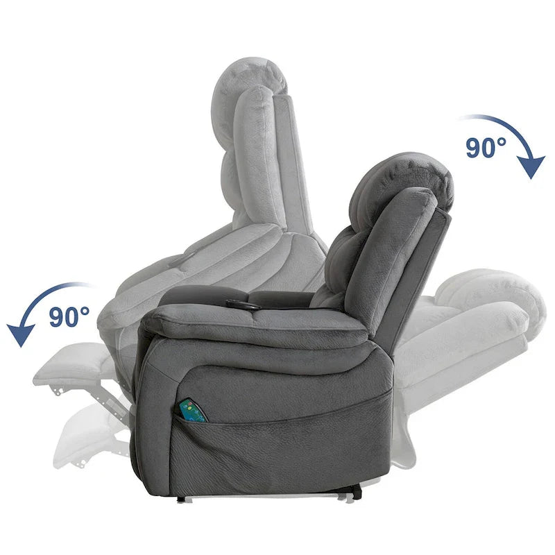 Fauteuil inclinable électrique releveur pour personnes âgées avec massage et fonction chauffante (inclinaison à plat)