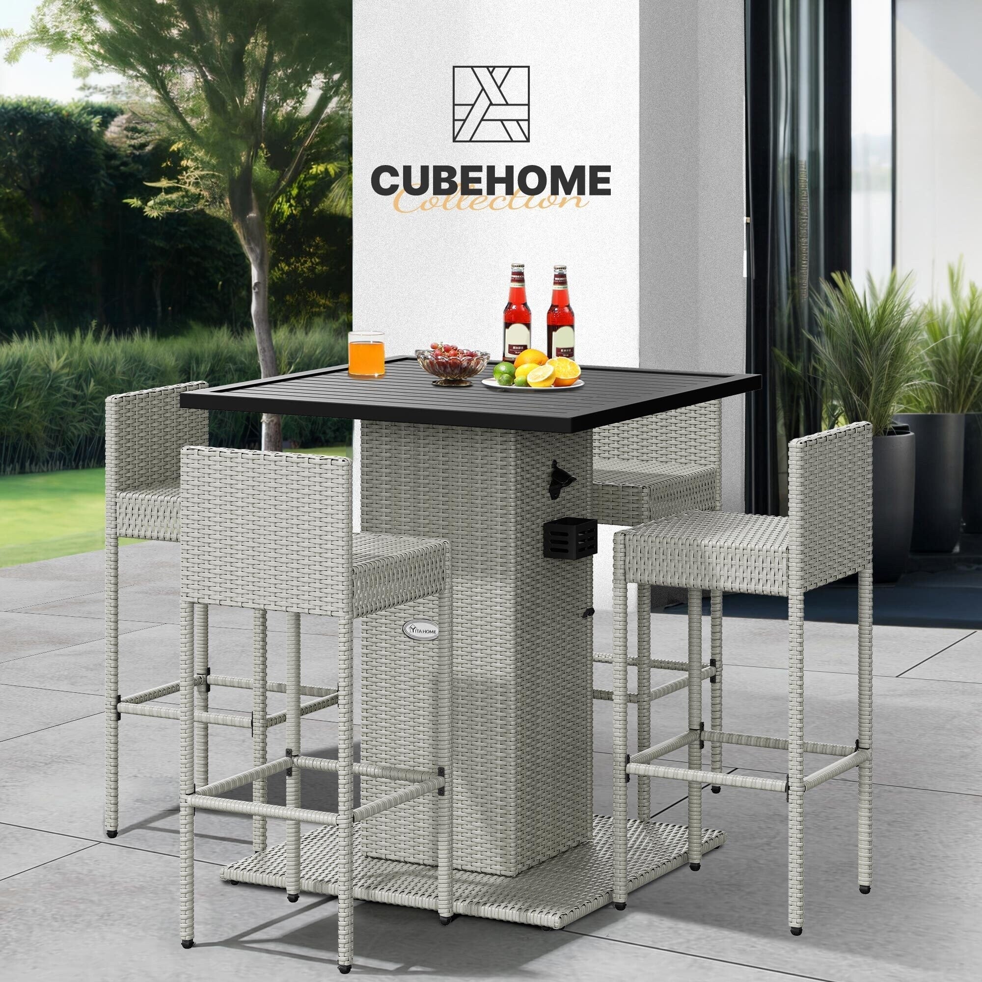 Ensemble de bar en osier d'extérieur Moasis 5 pièces - 5 PCS