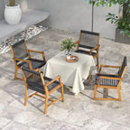Chaises de salle à manger Gymax Patio 4 pièces en bois d'acacia avec corde tressée résistante aux intempéries